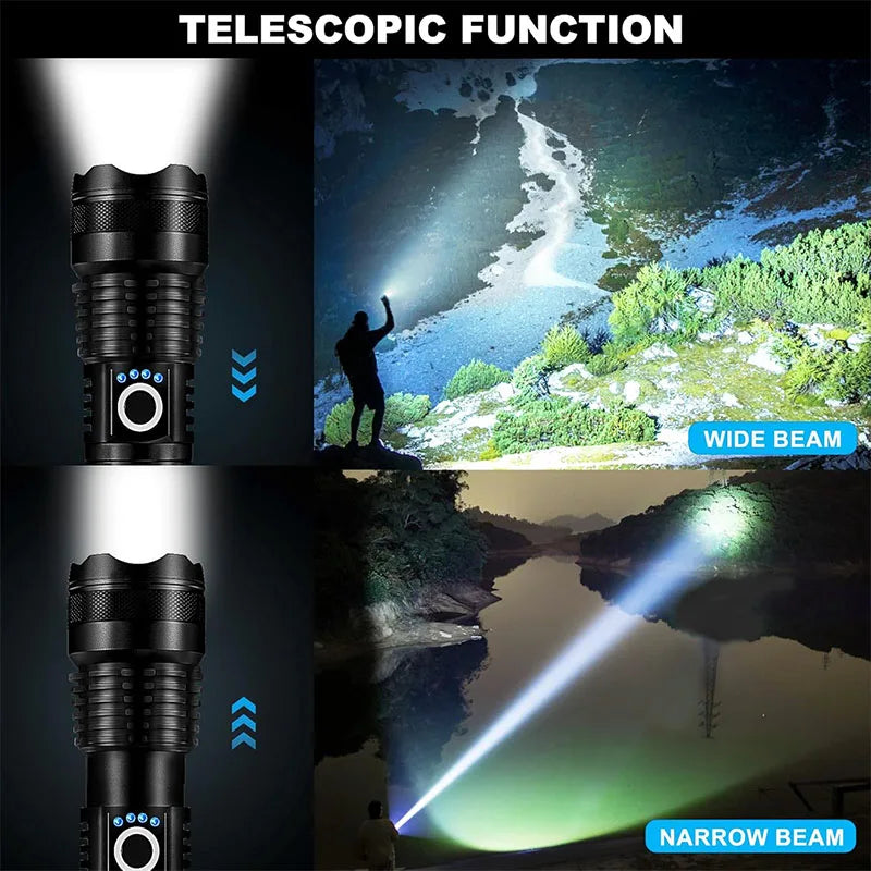 Linterna LED Recargable de Largo Alcance con Zoom Ajustable