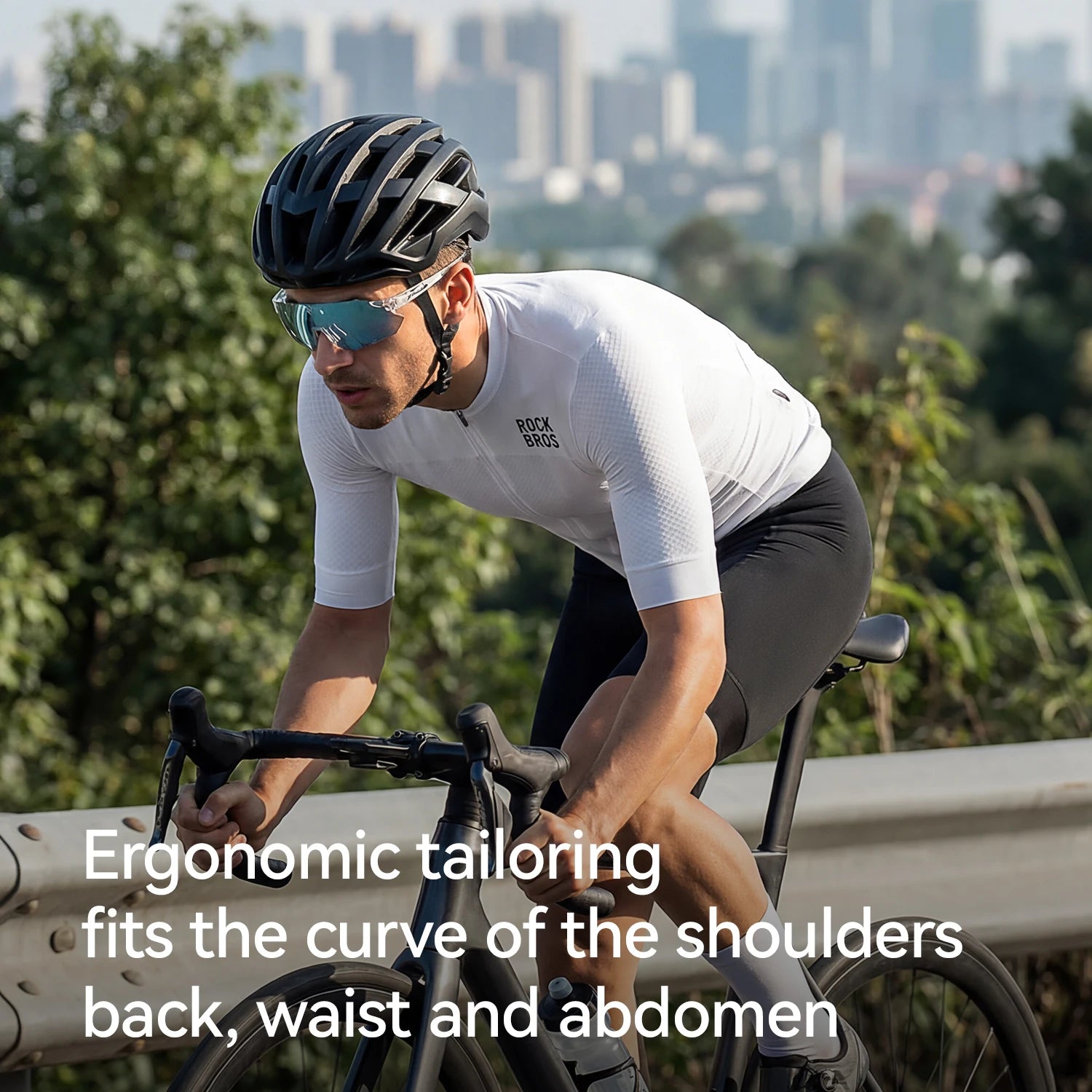 ROCKBROS Men Cycling Jersey Breathable Slim-Fit Short-Sleeve Jersey Moisture Wicking Quick-Drying Sportswear Outdoor Clothing