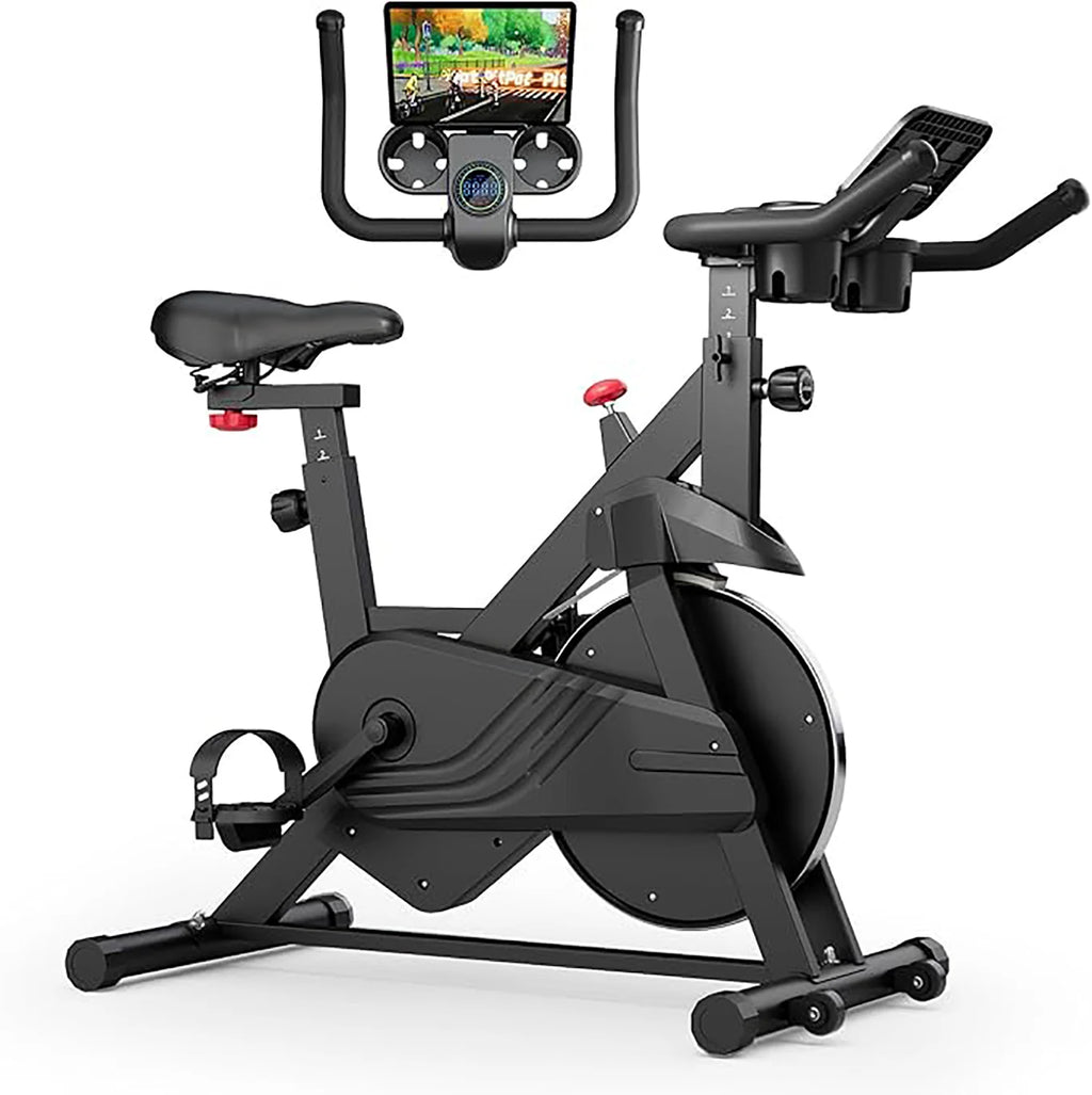 SUPERUN Bicicleta Estática de Ejercicio con Control Magnético y Soporte para Tablet, Asiento Ergonómico para Entrenamiento Indoor y Cardio