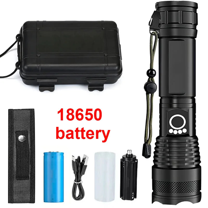 Linterna LED Recargable de Largo Alcance con Zoom Ajustable