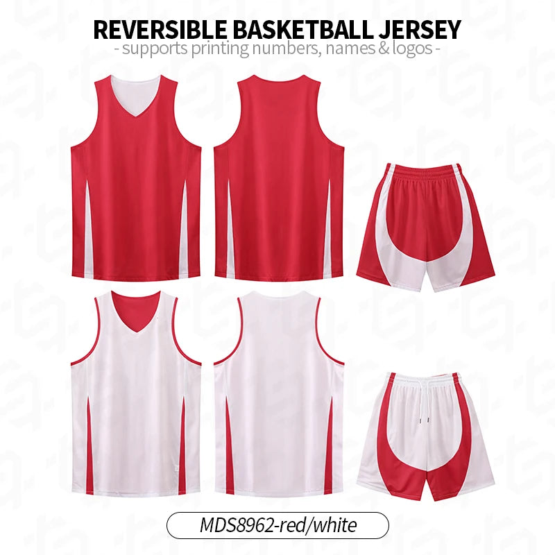 Men Basketball Jersey Set Uniform kits breathable Sports clothing Youth Training Children Reversible basketball jerseys SM8962