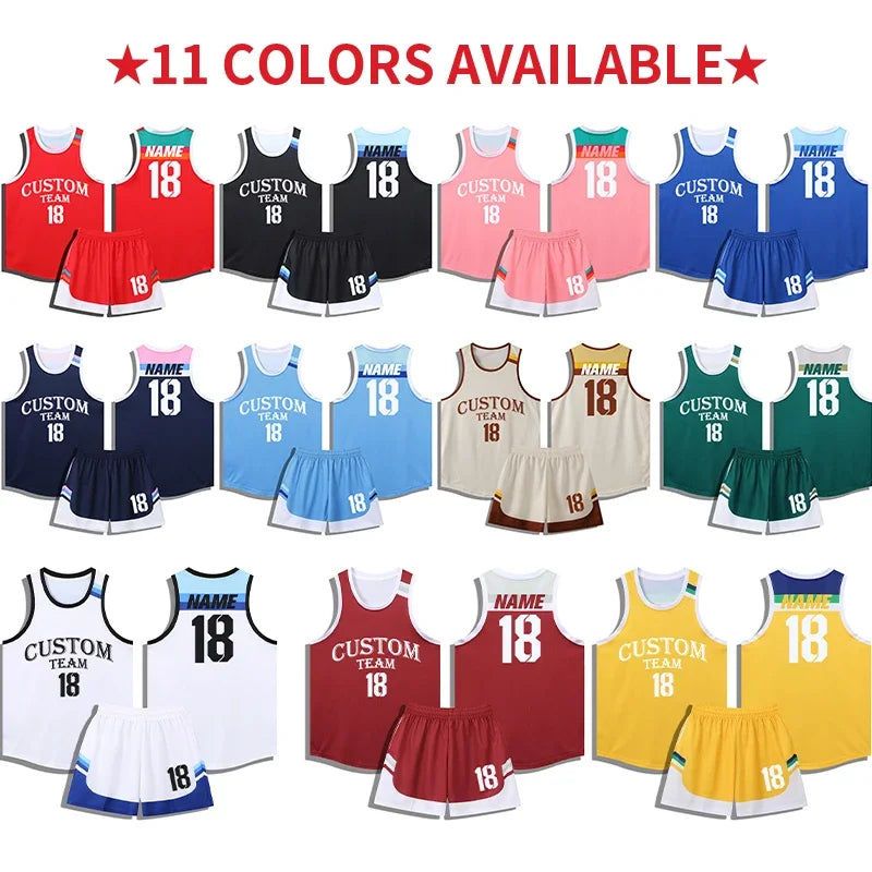 Quick Dry Boys Men Basketball Jersey Set Child Shirts and Shorts set Male Sports Clothing Custom Sleeveless Basketball Kit A069