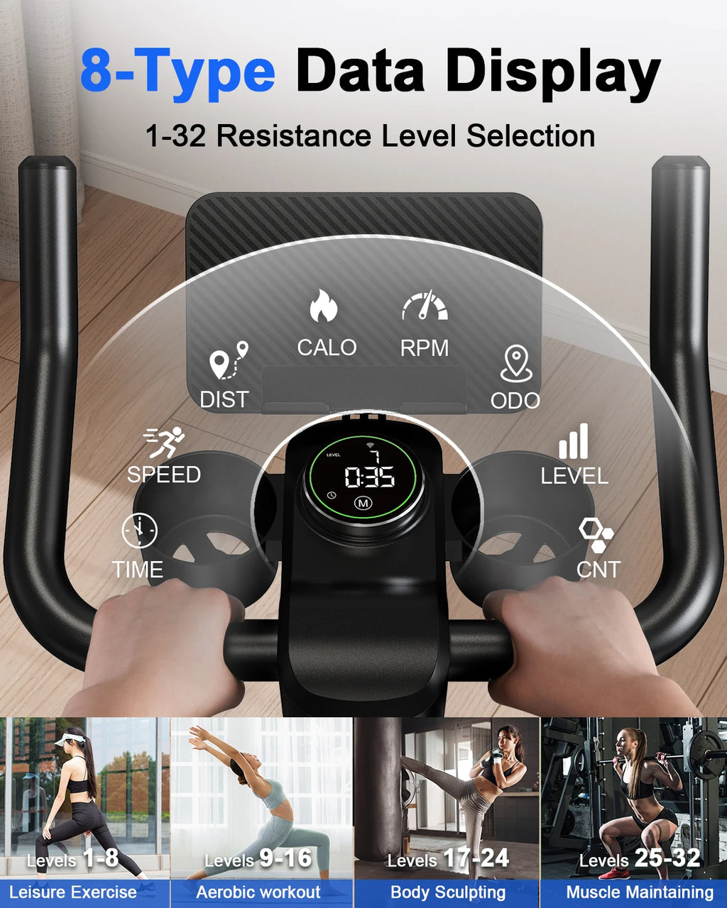 SUPERUN Bicicleta Estática de Ejercicio con Control Magnético y Soporte para Tablet, Asiento Ergonómico para Entrenamiento Indoor y Cardio
