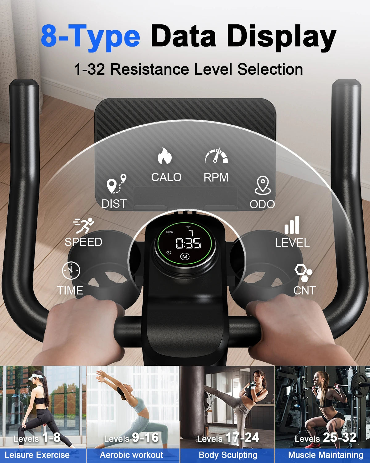 SUPERUN Bicicleta Estática de Ejercicio con Control Magnético y Soporte para Tablet, Asiento Ergonómico para Entrenamiento Indoor y Cardio