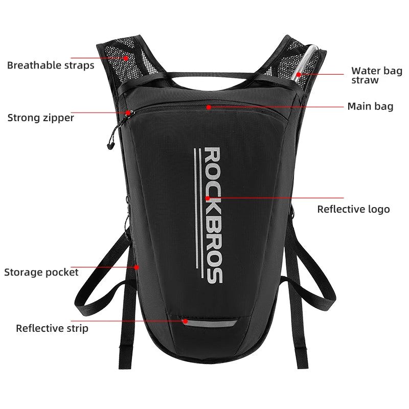 Mochila de Hidratación ROCKBROS 2L – Reflectante para Ciclismo y Running