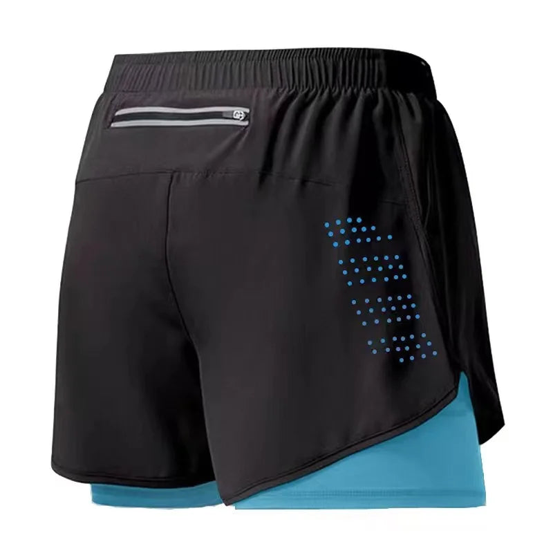 Pantalones Cortos Running Hombre — Doble Capa, Secado Rápido, Negro