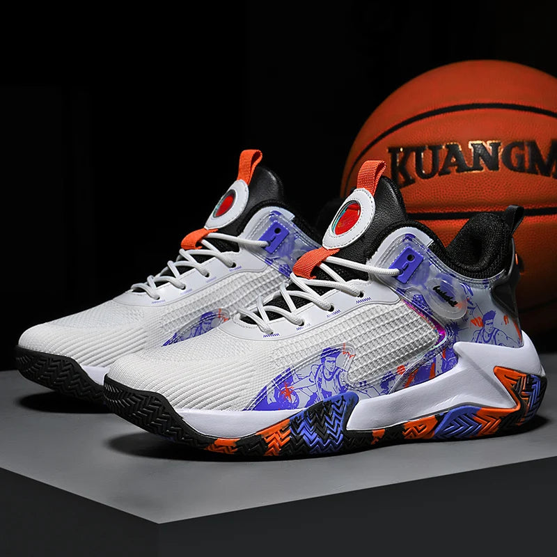 Men Basketball Shoes Mesh Breathable Comfort Anti Slip Wear-resistant Flat Cushioning Sneakers Field Training Basketball Boots