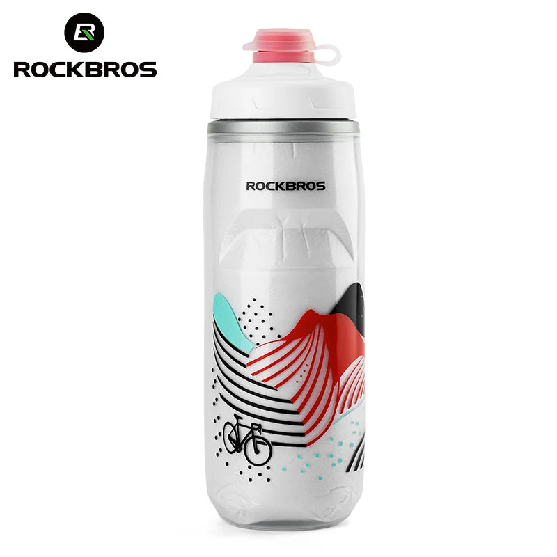 Botella de agua para ciclismo ROCKBROS de 620 ml, botella térmica de silicona con aislamiento para agua fría, ideal para deportes al aire libre, ciclismo de montaña y de carretera.