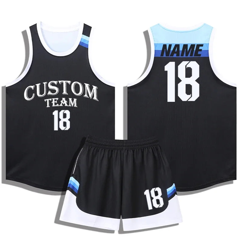 Quick Dry Boys Men Basketball Jersey Set Child Shirts and Shorts set Male Sports Clothing Custom Sleeveless Basketball Kit A069