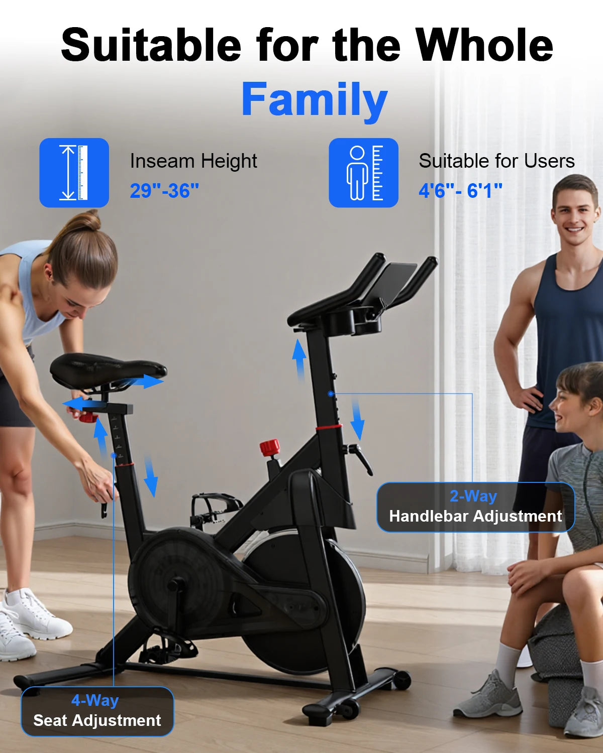 SUPERUN Bicicleta Estática de Ejercicio con Control Magnético y Soporte para Tablet, Asiento Ergonómico para Entrenamiento Indoor y Cardio
