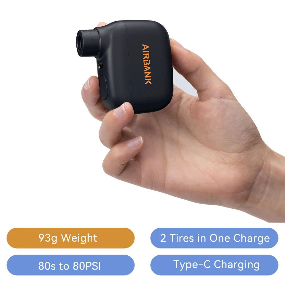 Bomba eléctrica portátil AIRBANK Pocket SE Mini para neumáticos de bicicleta, sin cable, con válvula Presta o Schrader. Accesorios para bicicleta con carga rápida.