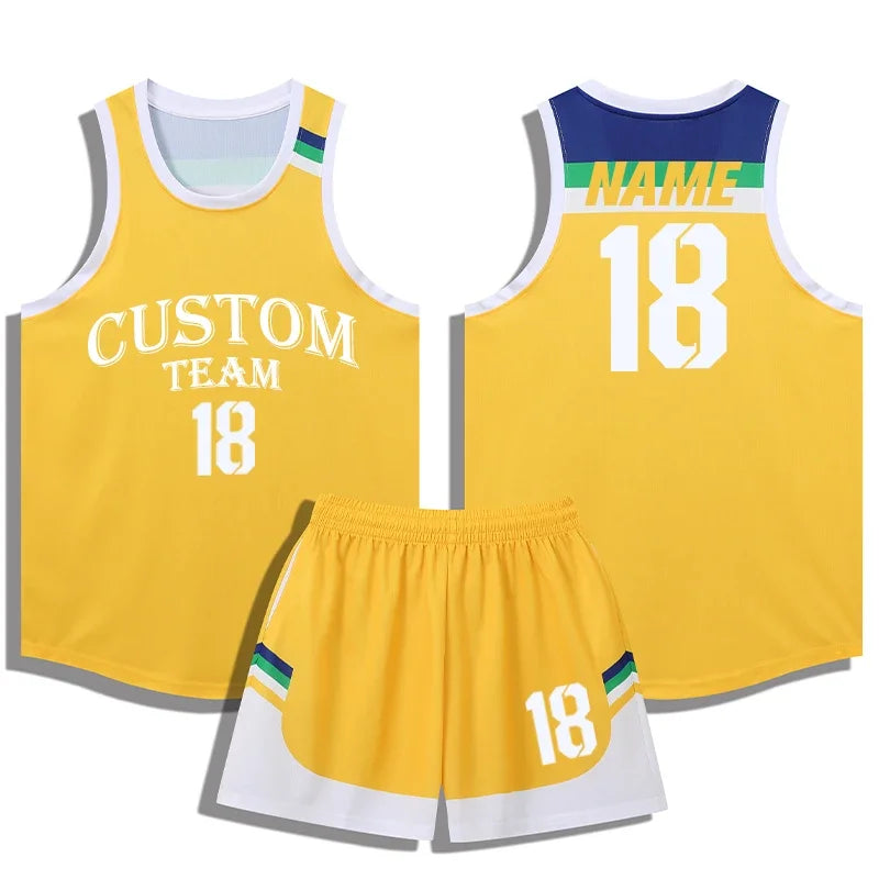 Quick Dry Boys Men Basketball Jersey Set Child Shirts and Shorts set Male Sports Clothing Custom Sleeveless Basketball Kit A069