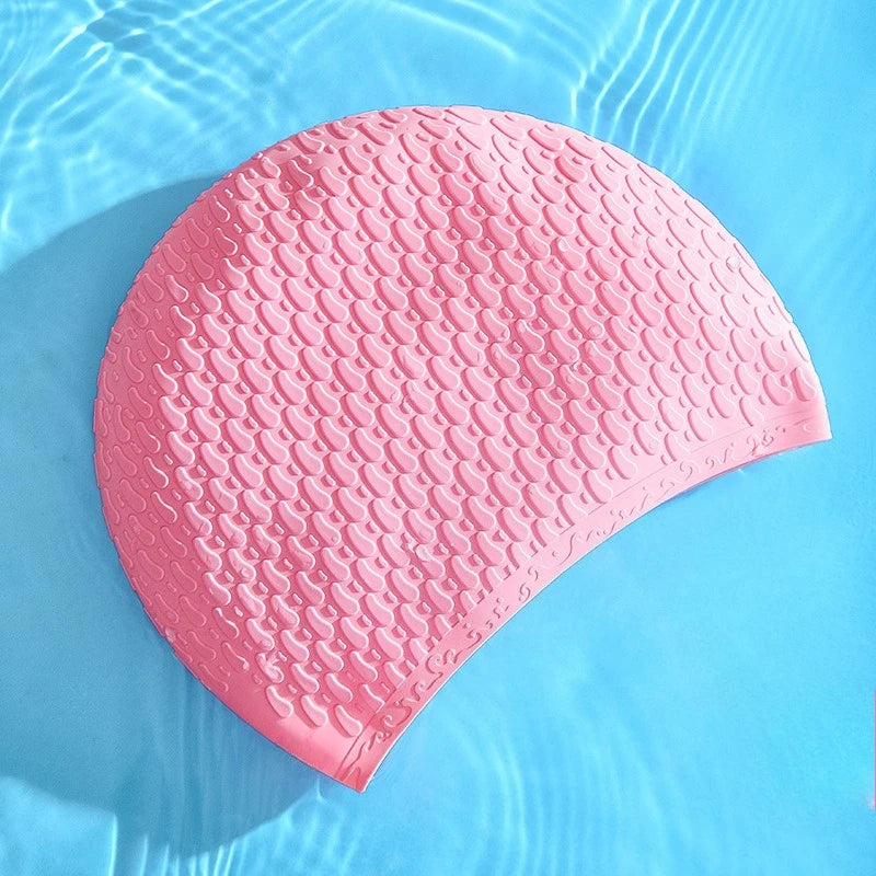 Silicone Swimming Cap for Adults Men Women Waterproof Extra Large Bubble Diving Cap Ear Protecting Waterdrop Swim Cap