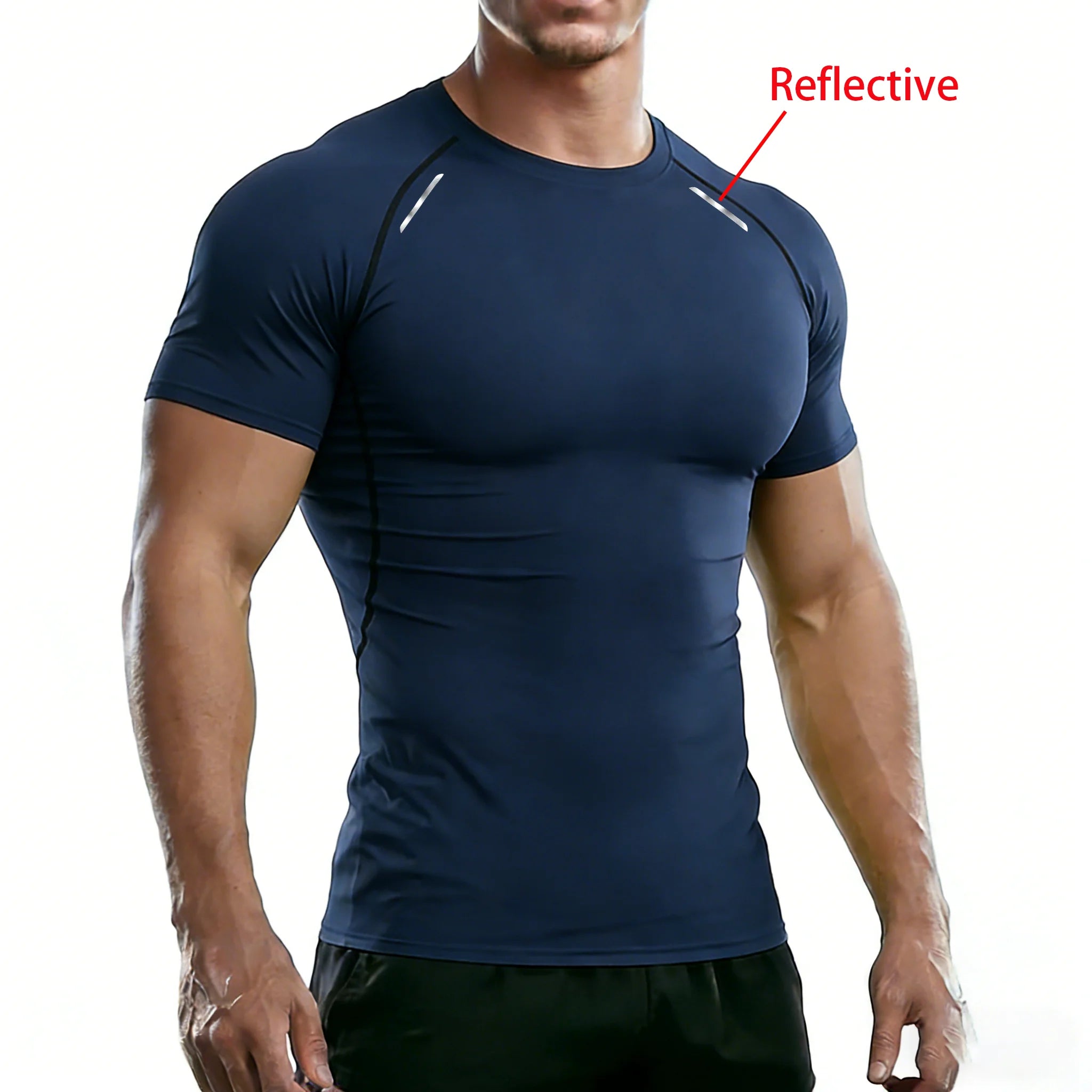 Men's Reflective Stripe Quick Dry Compression T-Shirt - Elastic Athletic Workout Top for Running, Gym, Fitness